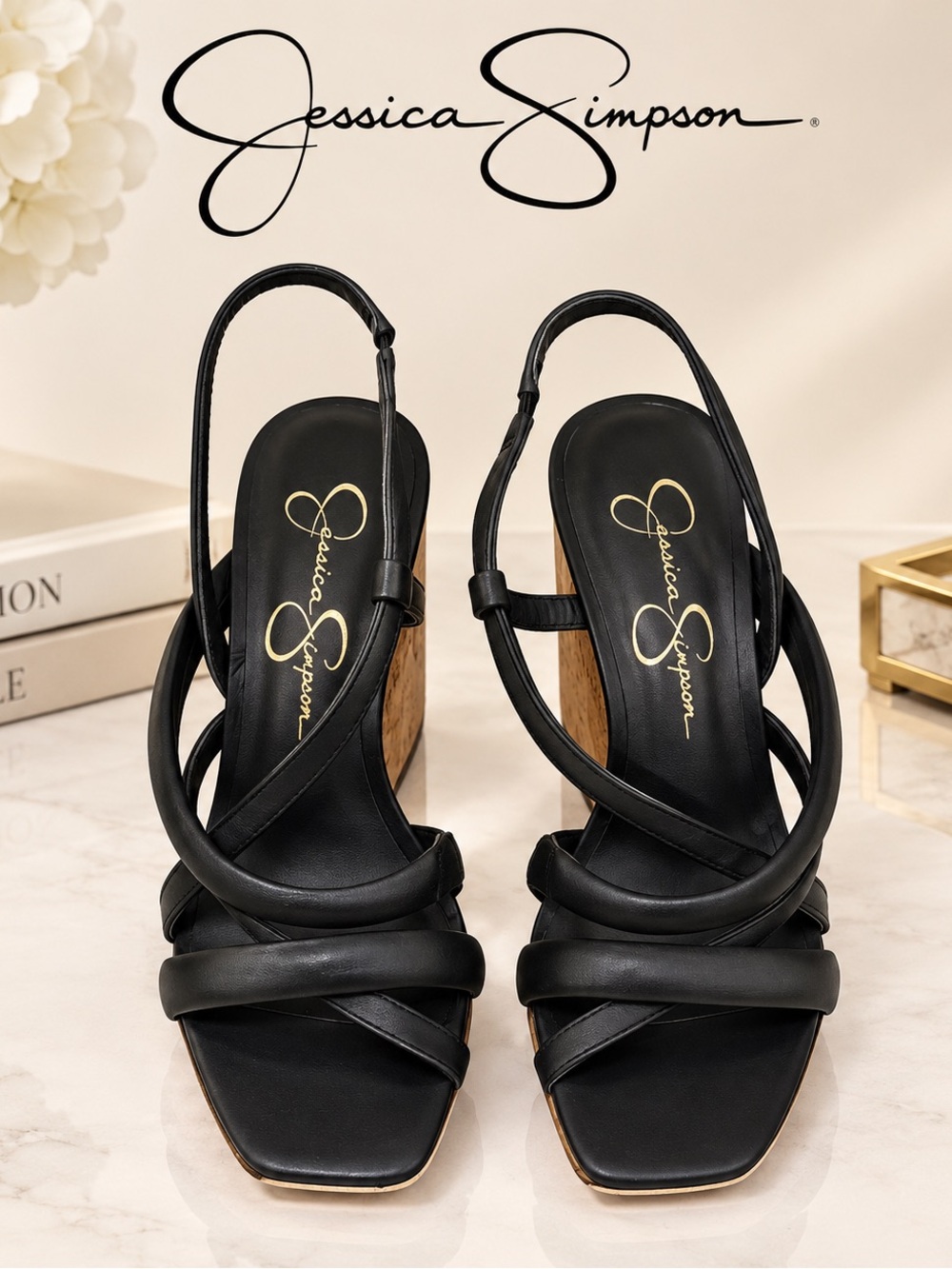 Jessica Simpson Wedges Black and Cork